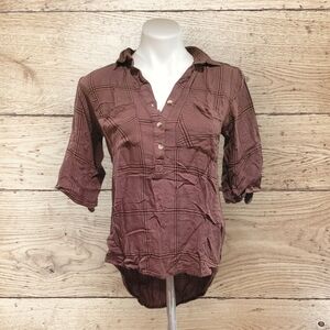 Style Envy Womens Small Plaid Half Sleeve Collared Top